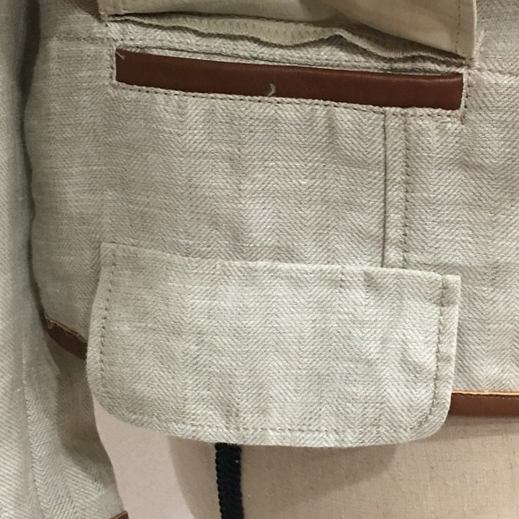 TIBI cropped linen/leather zip jacket peplum 10 - Picture 5 of 8